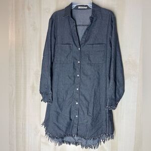 Francis Cabrel denim shirt dress with distressed hem and long‎ sleeve, small